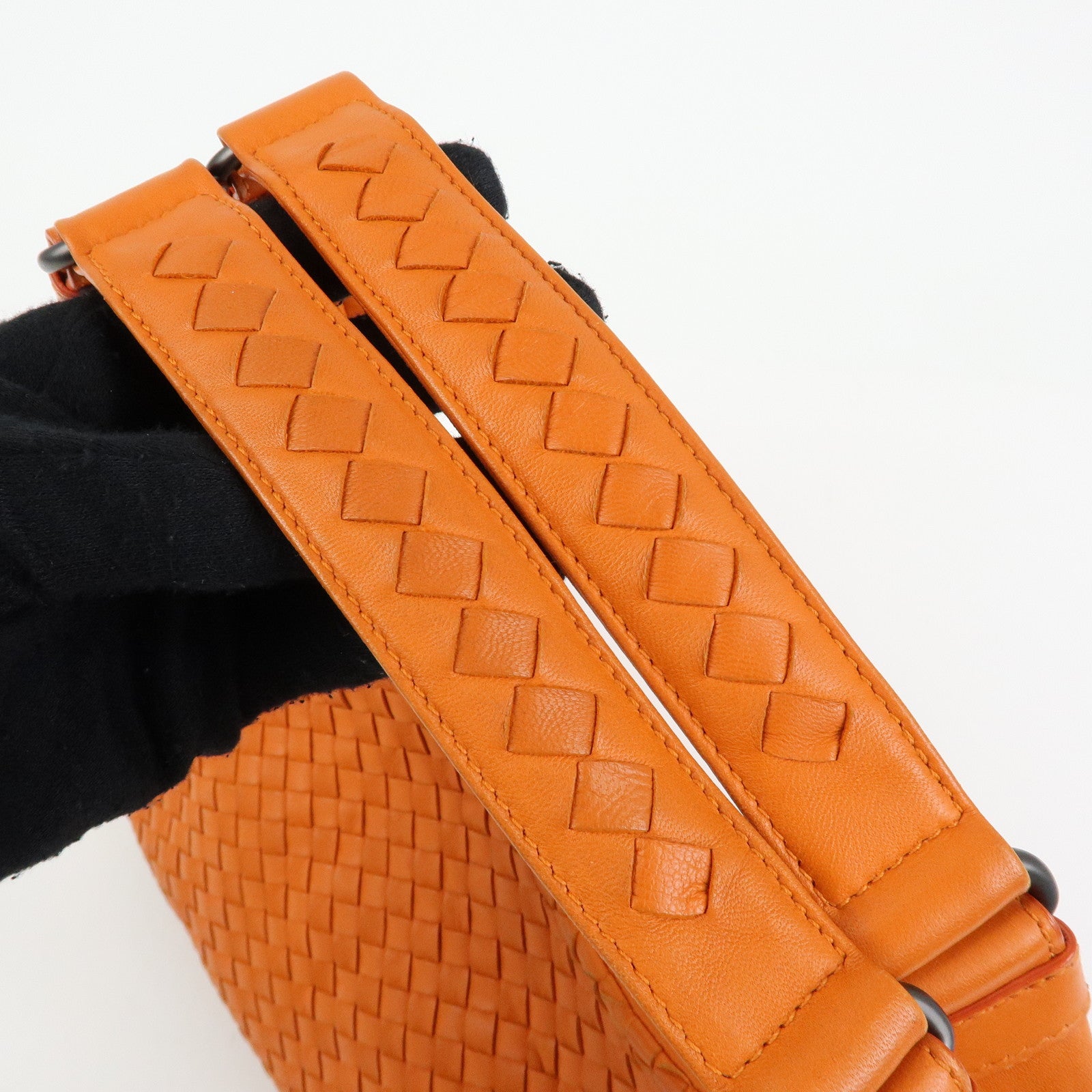 BOTTEGA VENETA Intrecciato Campana Leather Shoulder Bag Orange