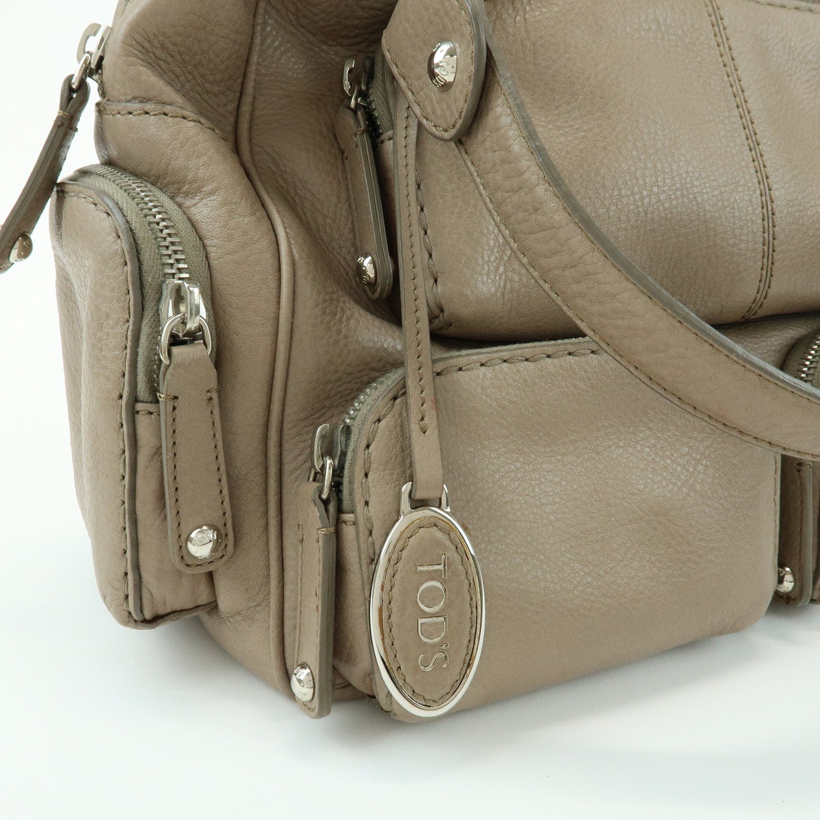 TOD'S Multiple Pocket Leather Shoulder Bag Hand Bag Beige