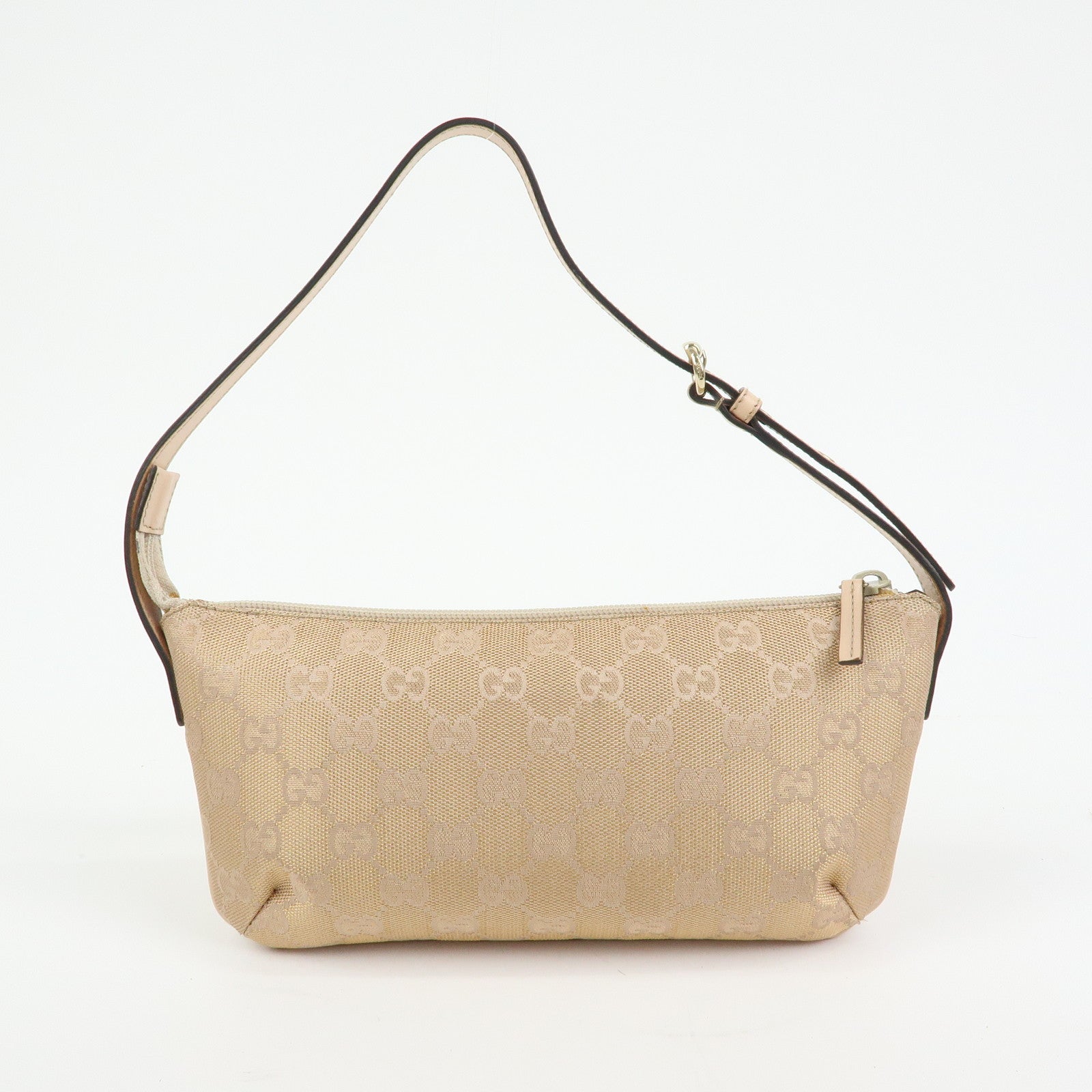GUCCI GG Canvas Leather Hand Bag Pouch Beige Pink 190393