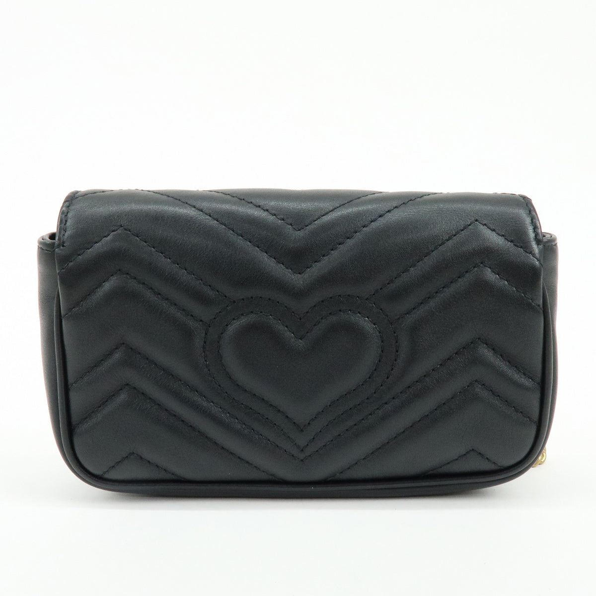 GUCCI GG Marmont Leather Chevron Super Mini Shoulder Bag Black 476443