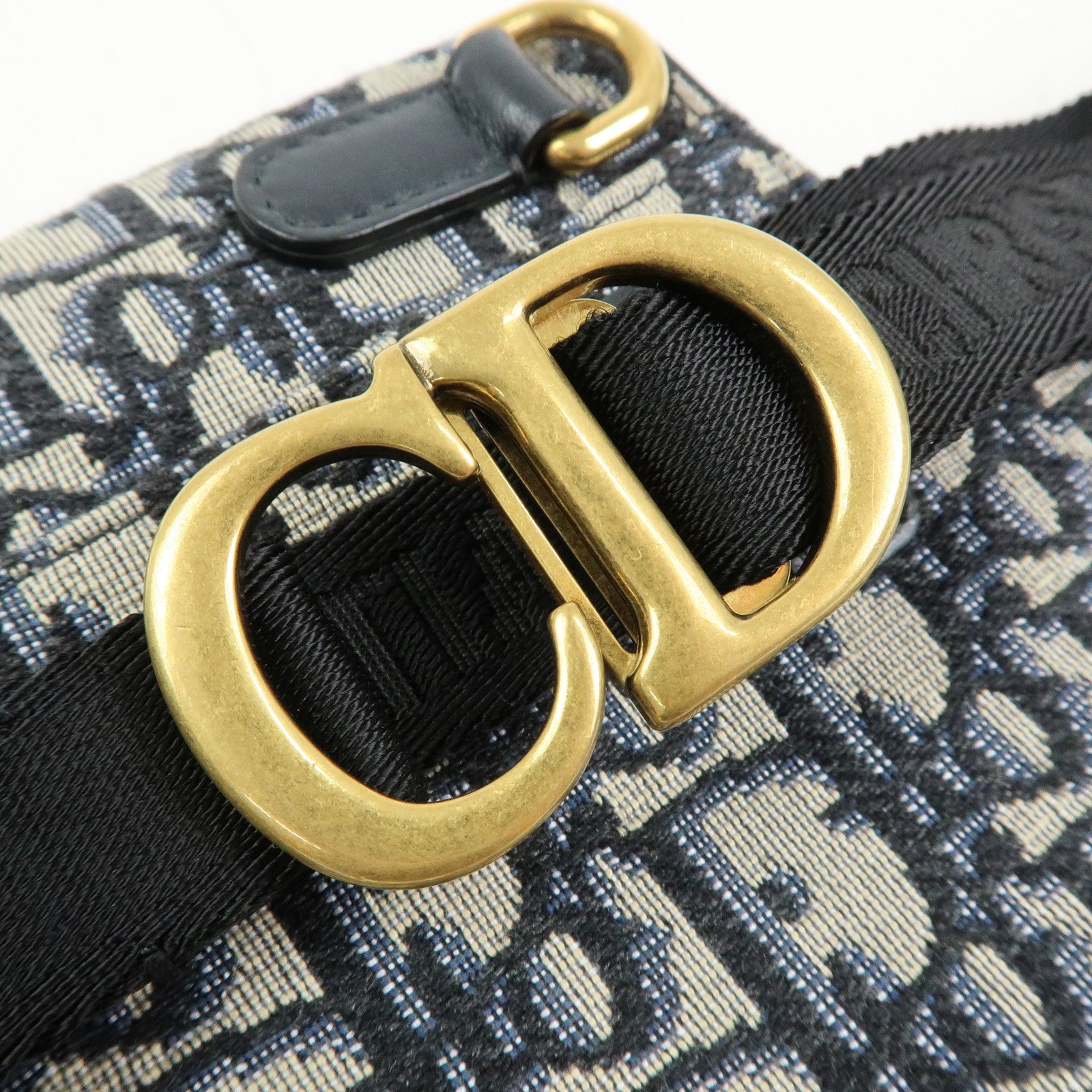 Christian Dior Oblique Jacquard Leather Saddle Bag Waist Body Bag Navy