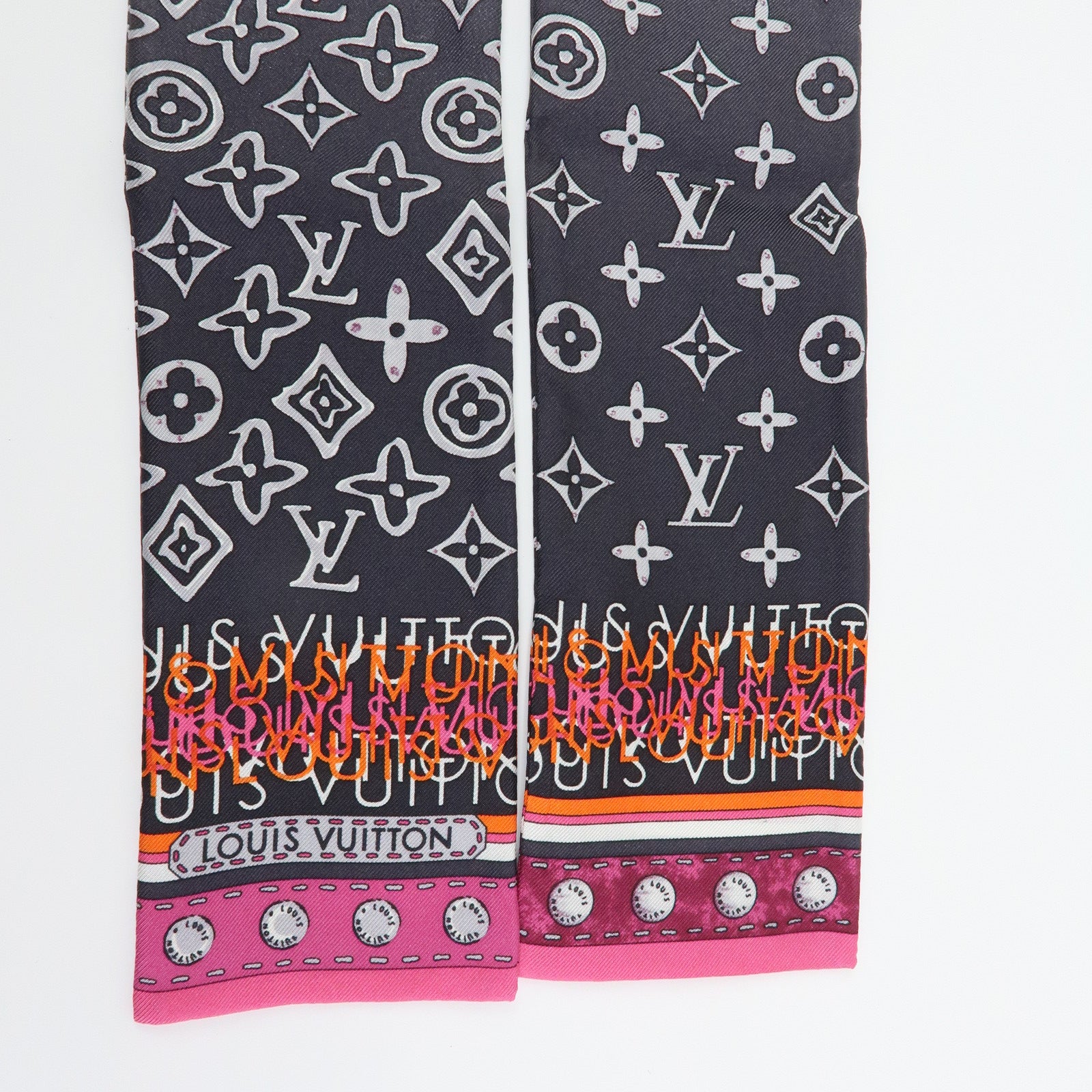 Louis Vuitton Silk 100% Monogram Map Bandeau Scarf Gray Pink Gradation