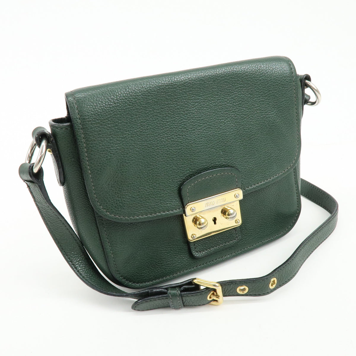MIU MIU Madras Leather Shoulder Bag Dark Green RT0638