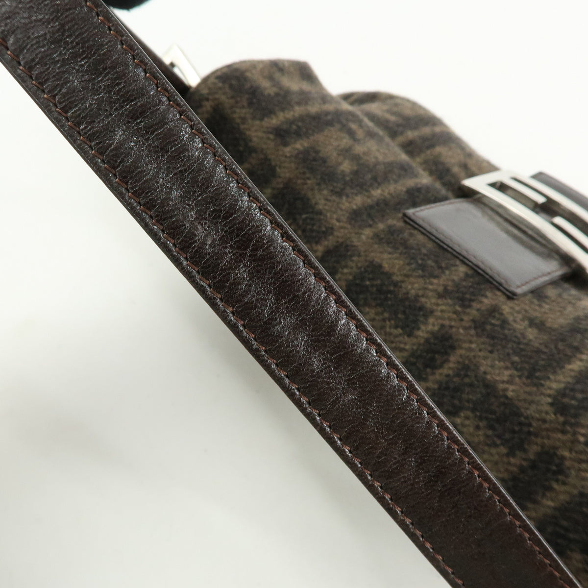 FENDI Zucca Mamma Baguette Wool Leather Shoulder Bag Hand Bag 26424