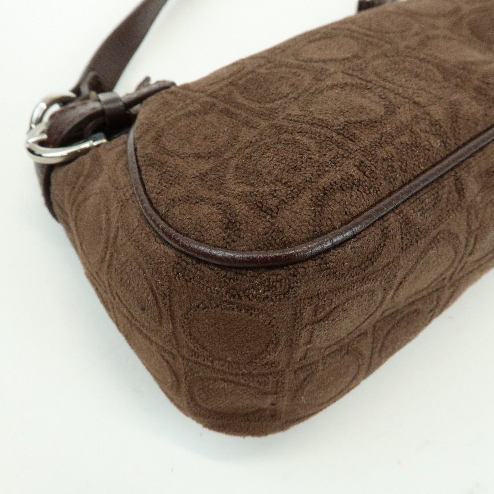 Ferragamo Gancini Pile Leather Shoulder Bag Hand Bag Dark Brown
