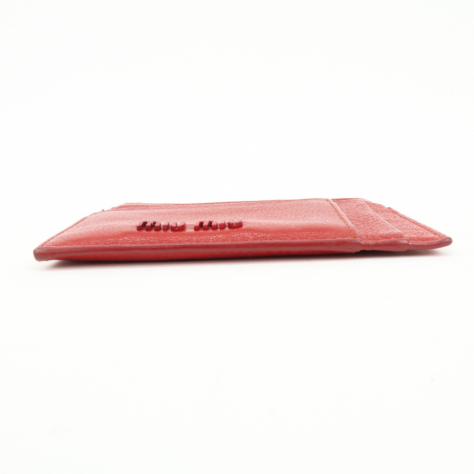 MIU MIU Madras Leather Slim Card Holder Fragment Coin Case Red 5MC446
