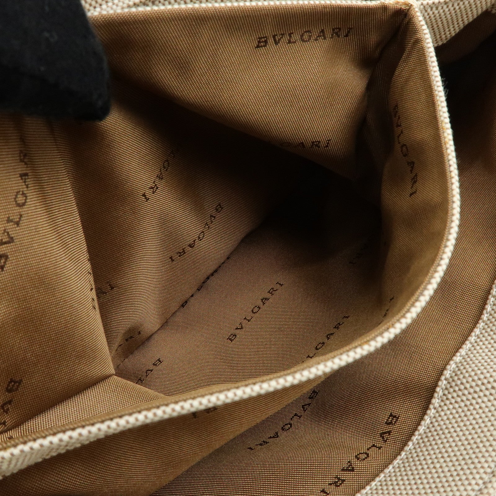 BVLGARI Canvas Leather Flap Shoulder Hand Bag Beige Brown