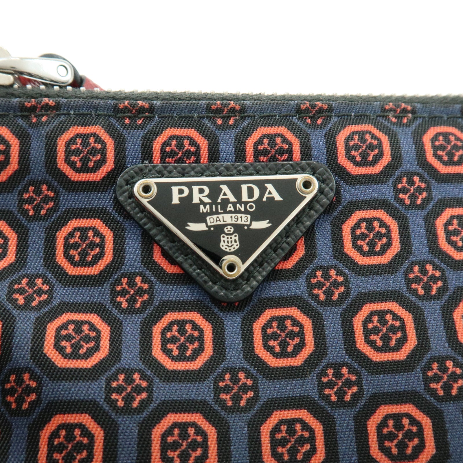 PRADA Triangle Logo Nylon Leather Mini Pouch Key Ring Navy 2TT072