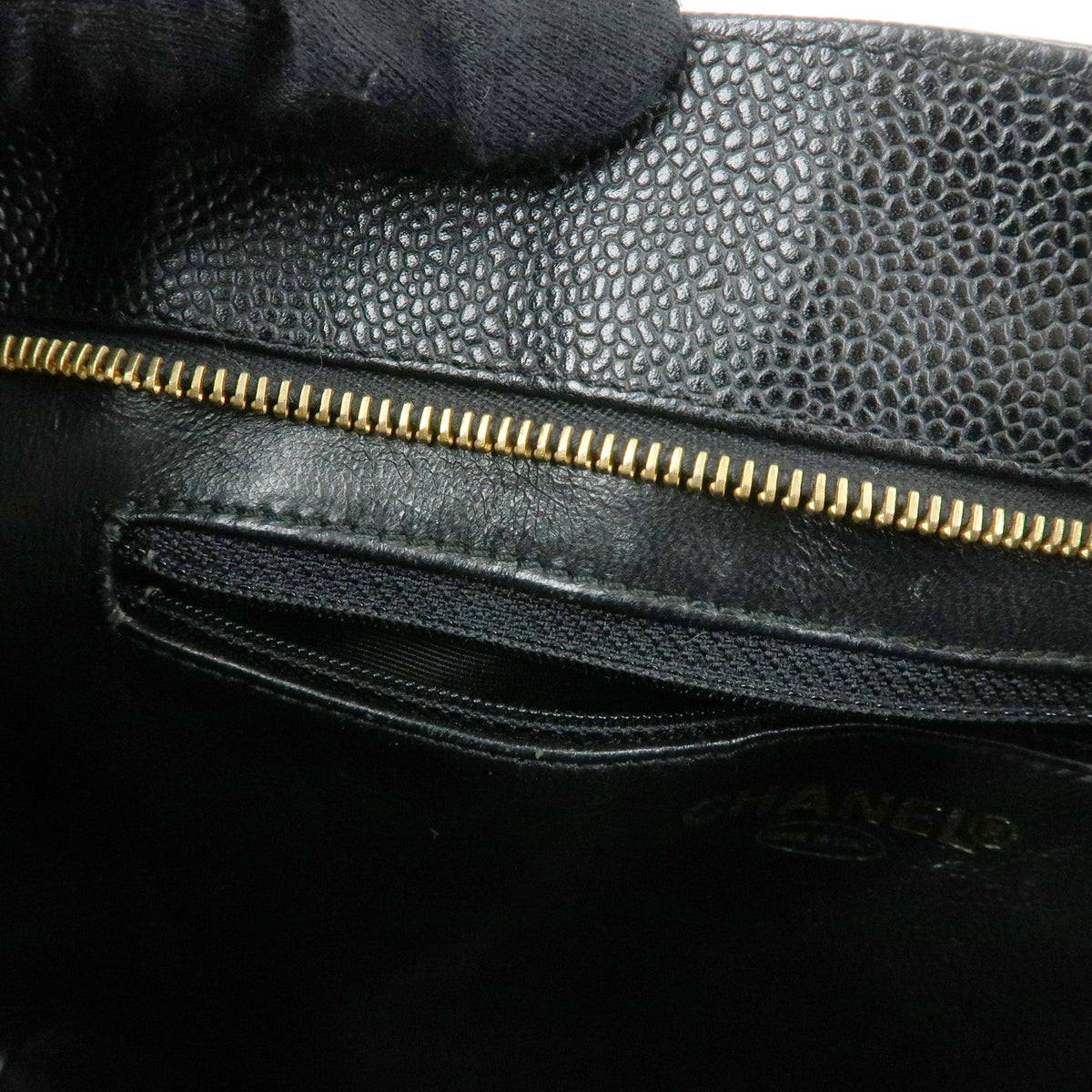 CHANEL Matelasse COCO Mark Caviarskin Medallion Tote Bag Black A01804