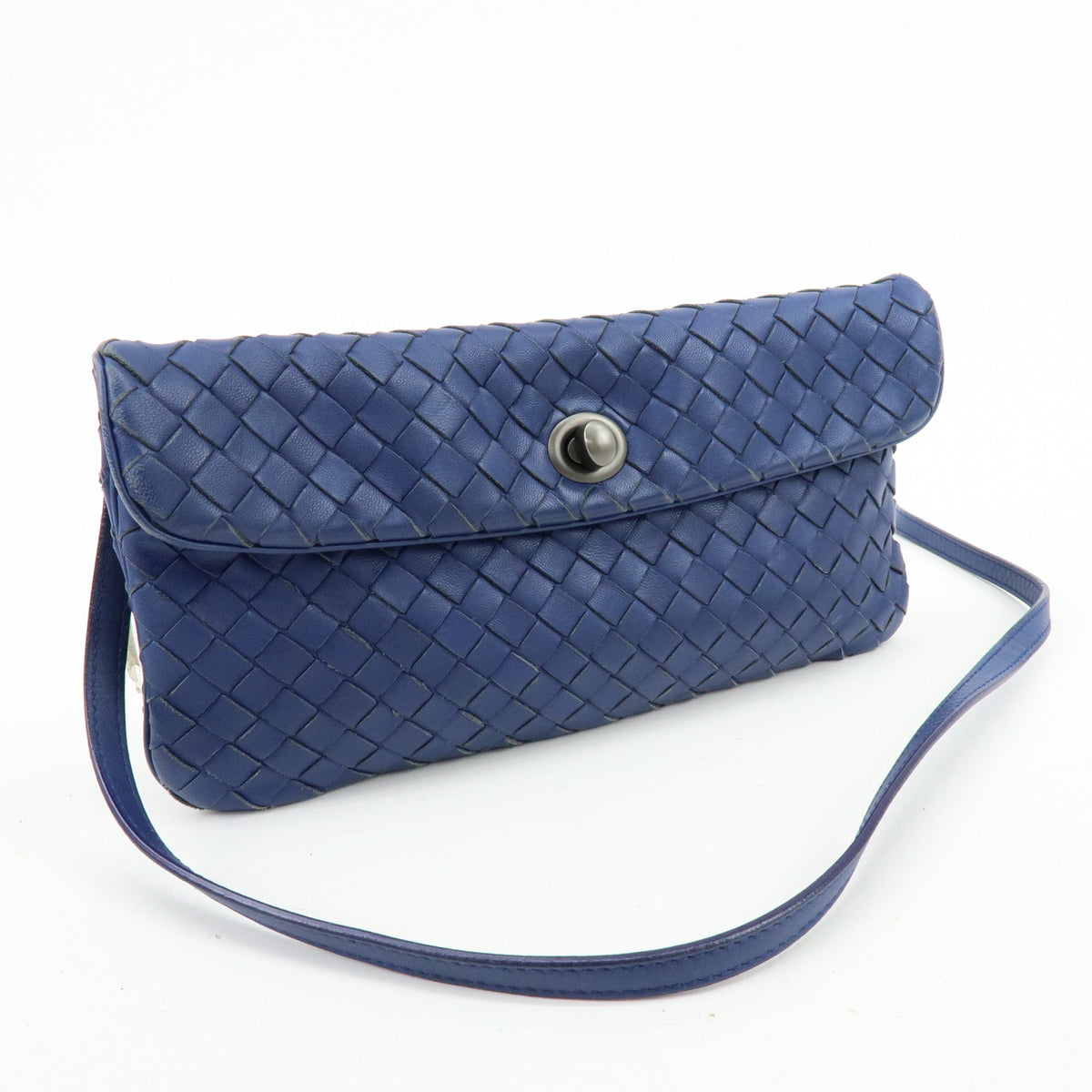 BOTTEGA VENETA Intrecciato Leather Shoulder Bag Crossbody Bag Blue
