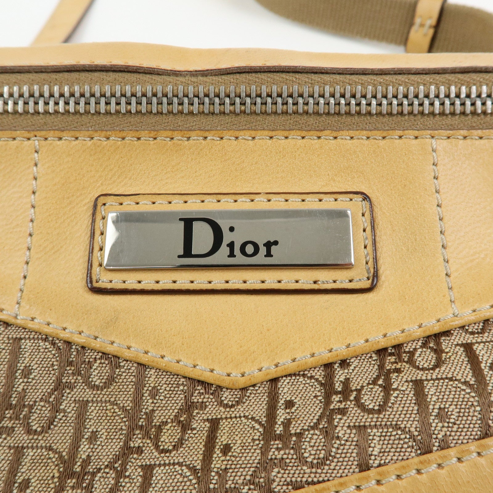 Christian Dior Trotter Street Chic Canvas Leather Shoulder Bag Beige