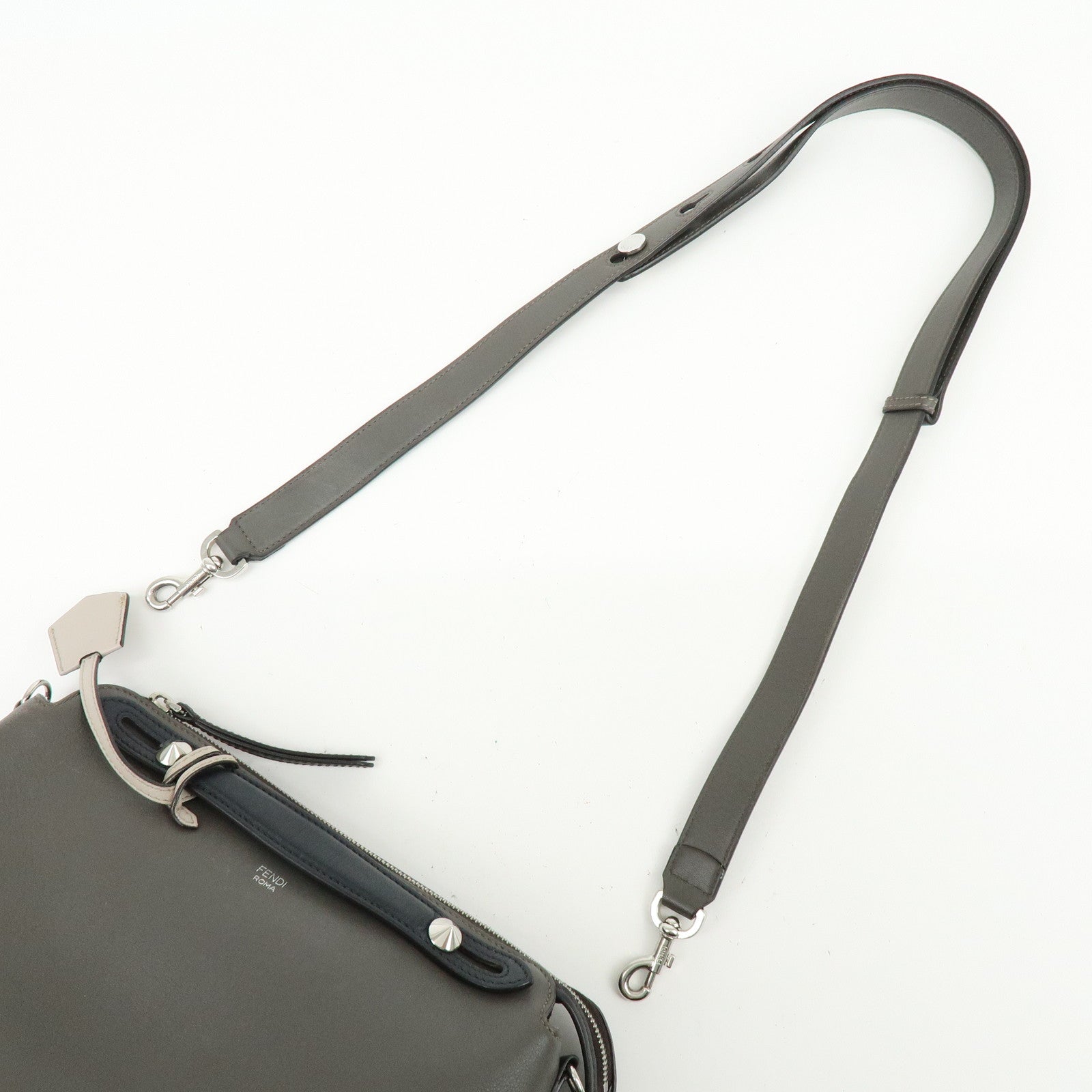 FENDI By The Way Medium 2Way Bag Hand Bag Shoulder Bag Gray 8BL146