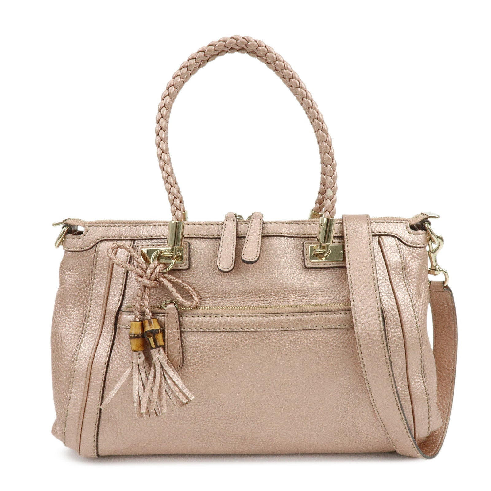 GUCCI Bamboo Interlocking G Leather 2Way Bag Hand Bag Pink 282300