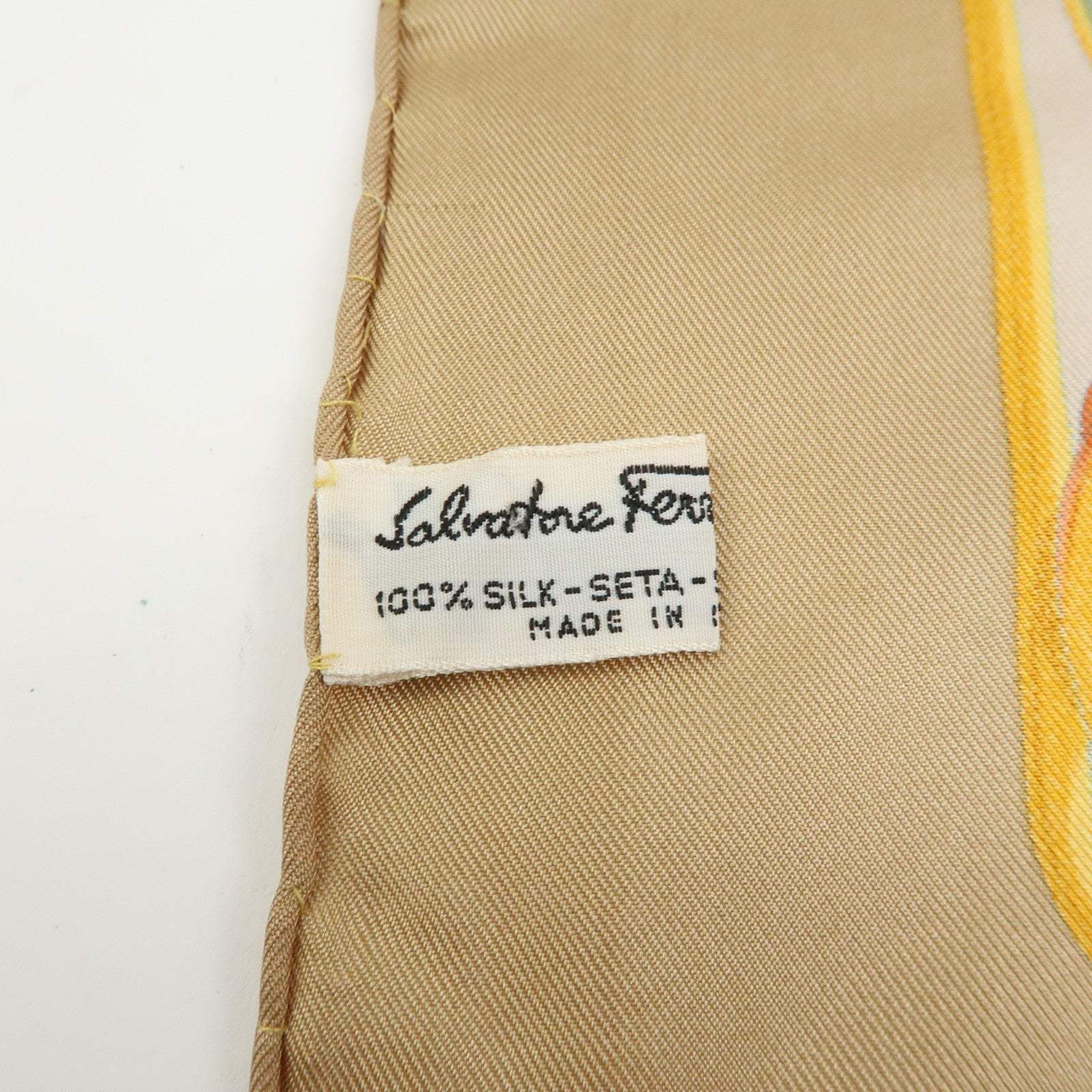 Ferragamo Silk 100% Scarf Animal Print Beige Orange Green Yellow