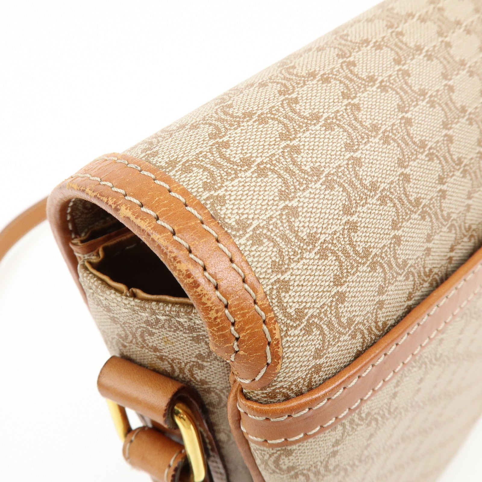 CELINE Macadam PVC Leather Shoulder Bag Crossbody Bag Brown Beige