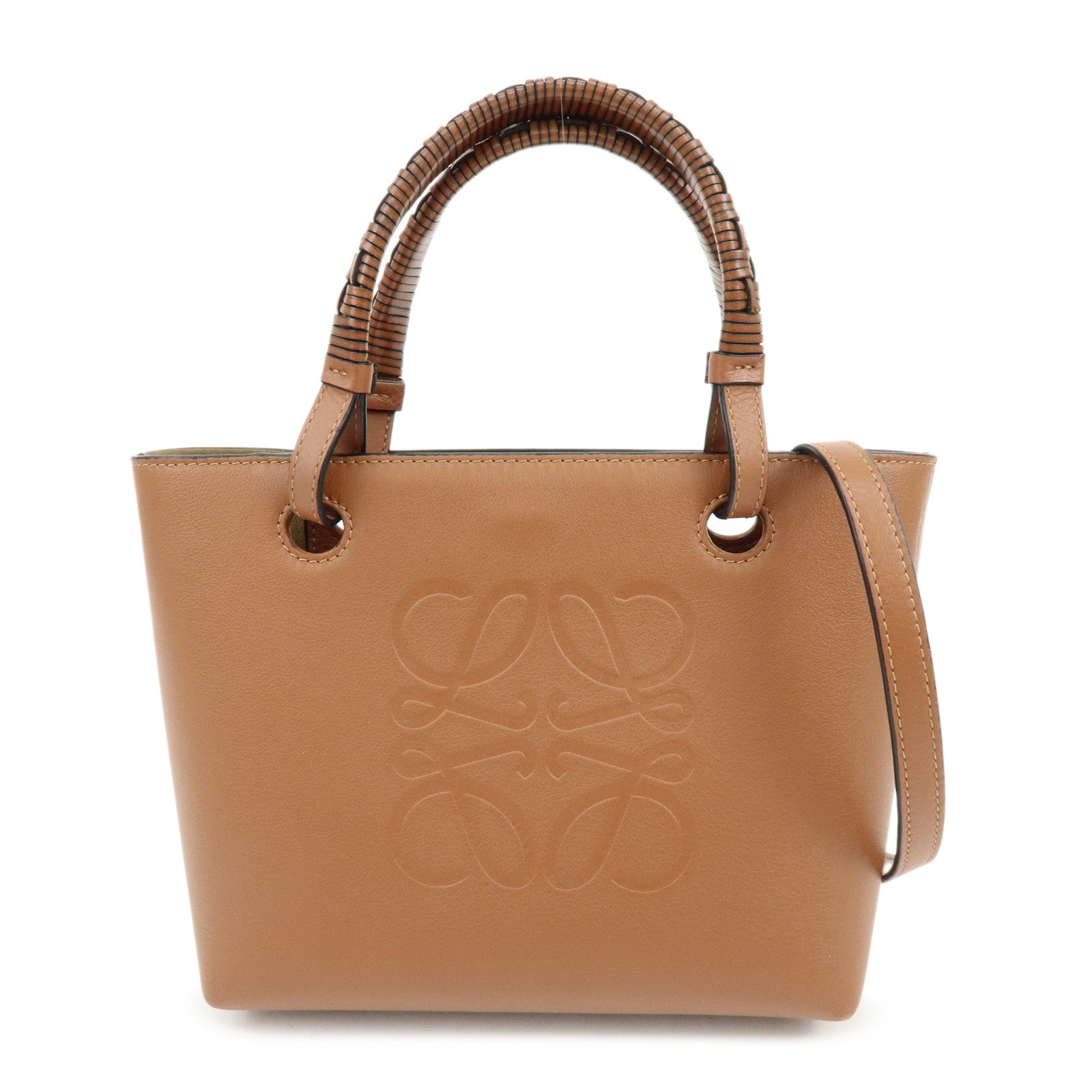 LOEWE Anagram Calf Leather 2Way Bag Hand Bag Shoulder Bag Brown