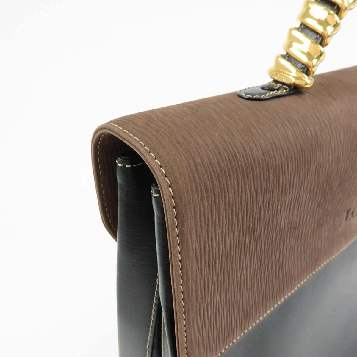 LOEWE Velazquez Leather Suede 2Way Bag Hand Bag Twist Handle Moca Black