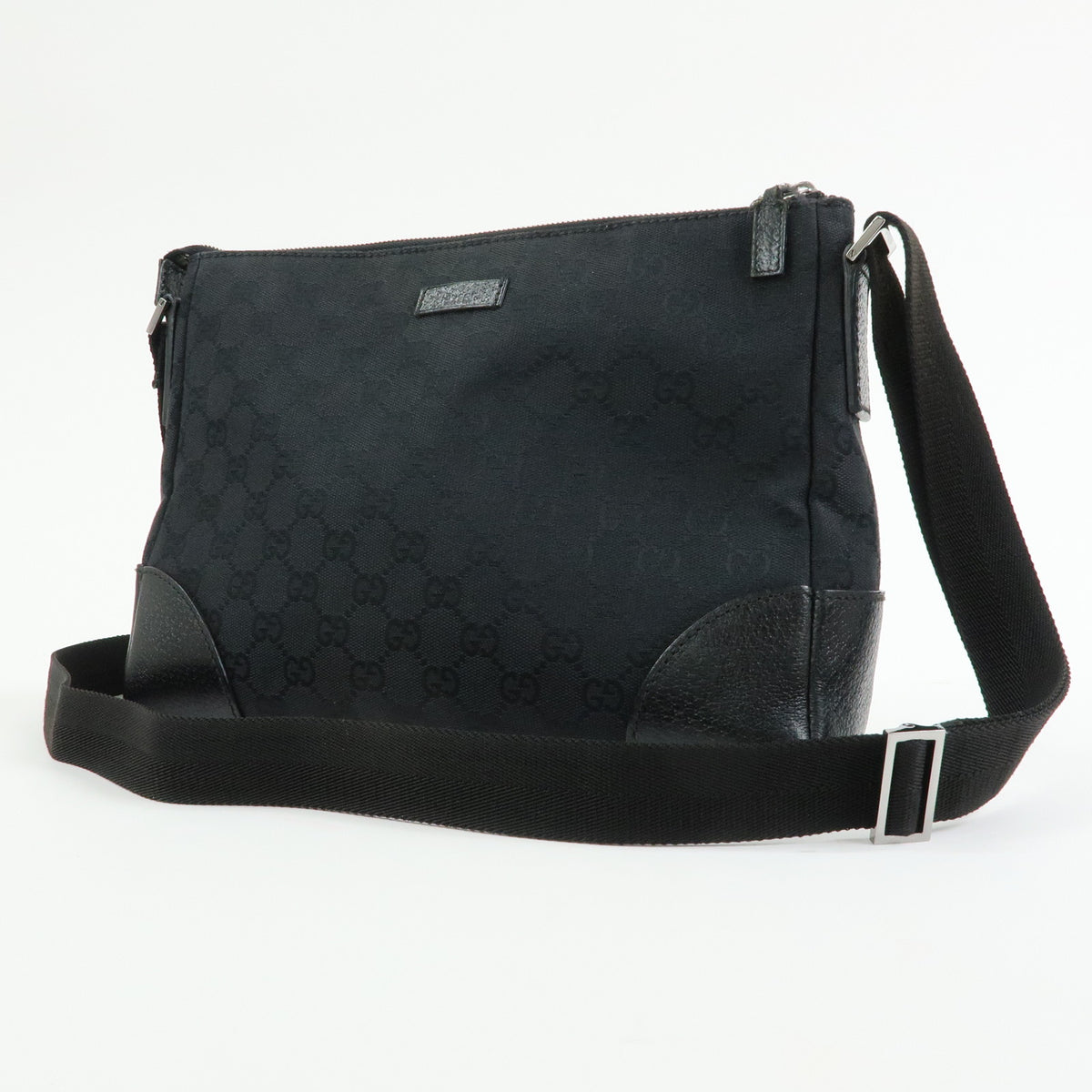 GUCCI GG Canvas Leather Shoulder Bag Crossbody Bag Black 114273