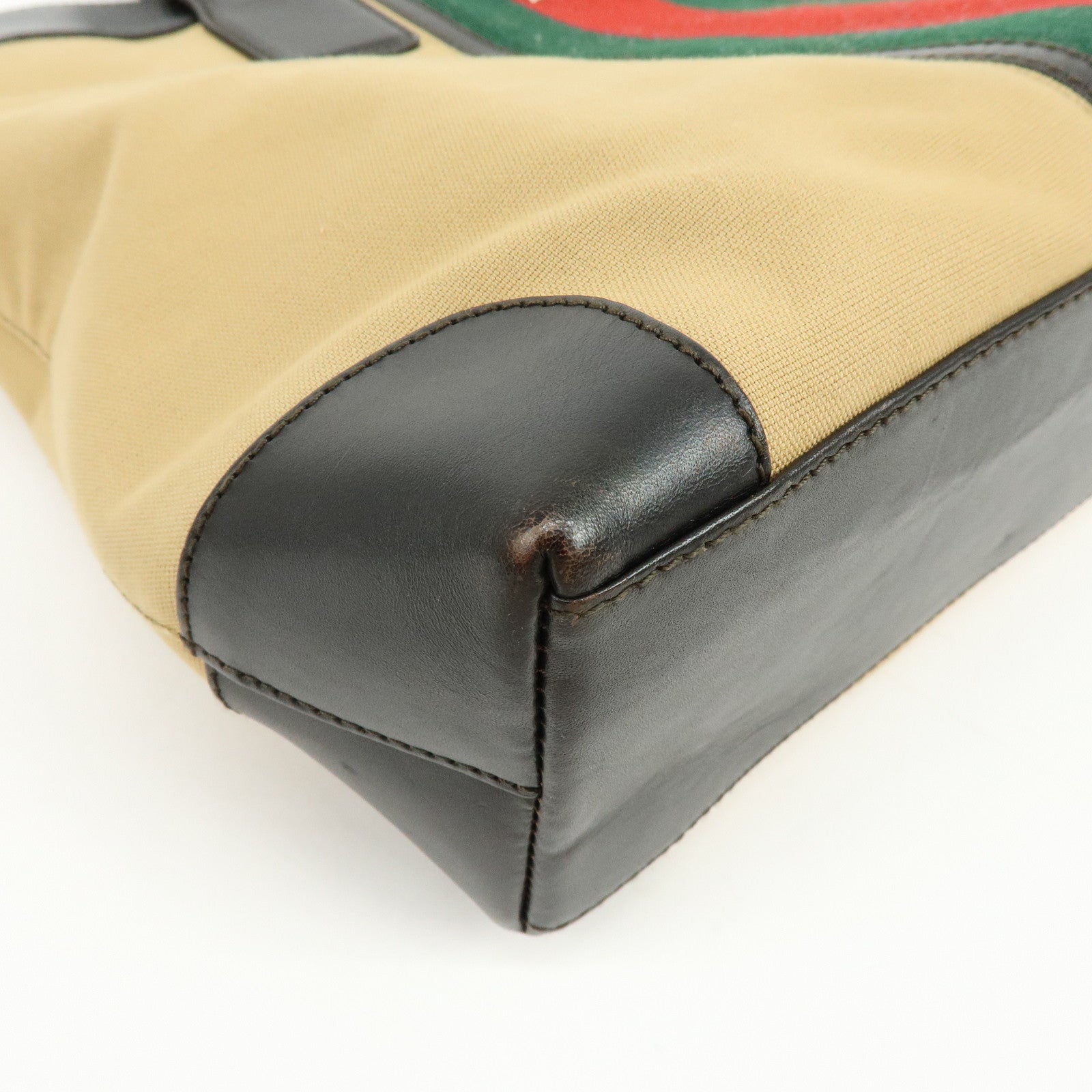 GUCCI Sherry Canvas Leather Tote Bag Shoulder Bag Brown Beige 002・1119
