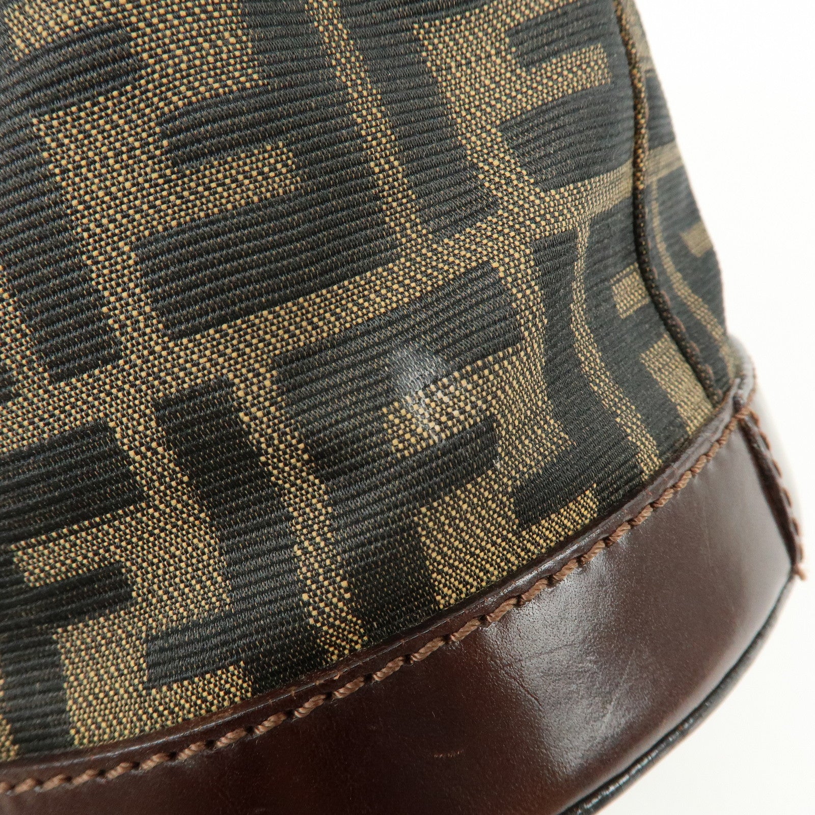 FENDI Zucca Canvas Leather Hand Bag Bucket Bag Brown 16325