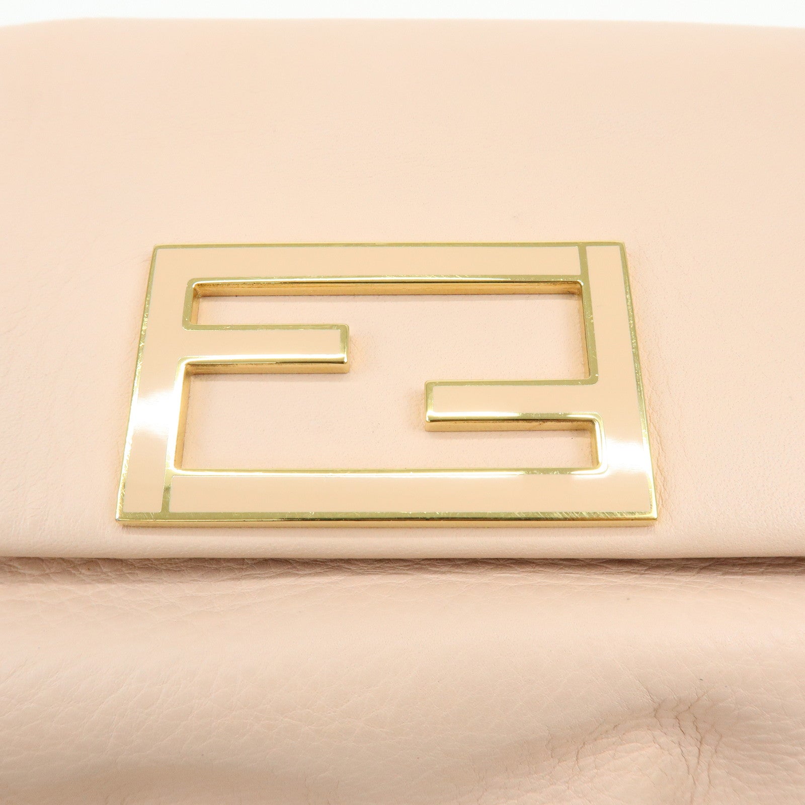 FENDI Leather Chain Shoulder Bag Crossbody Bag Pink Beige 8M0276
