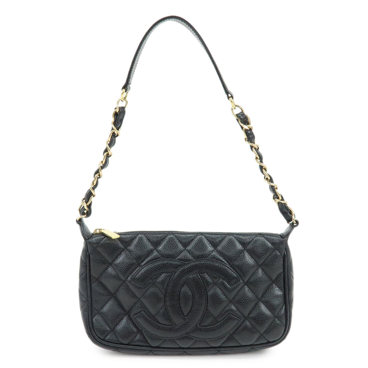 CHANEL Matelasse Caviarskin Chain Shoulder Bag Black A22476