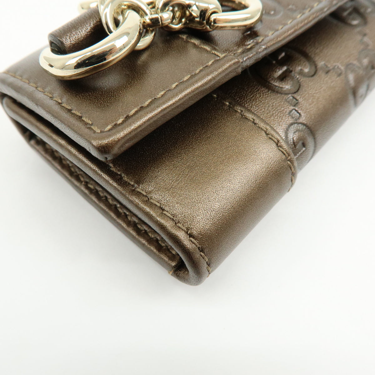 GUCCI Heartbit Guccissima Leather 6 Ring Key Case Key Holder Bronze