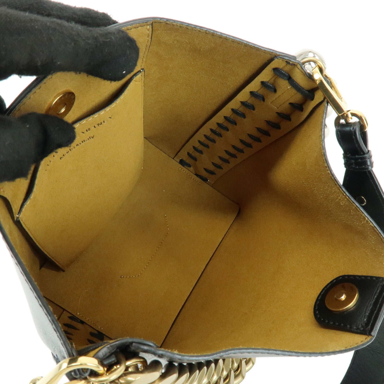 STELLA MCCARTNEY Faux Leather Frayme Bucket 2Way Hand Bag Black
