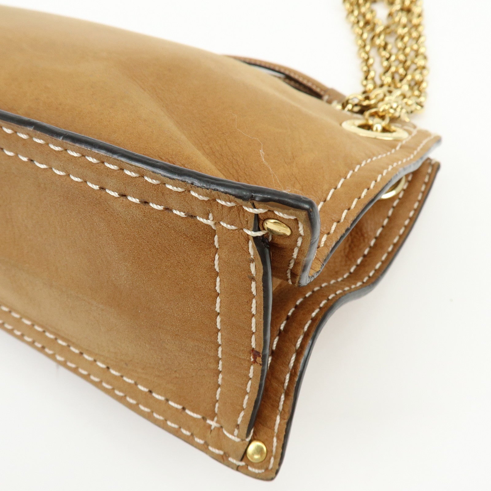 LOEWE Leather Crown Motif Chain Shoulder Bag Crossbody Bag Brown