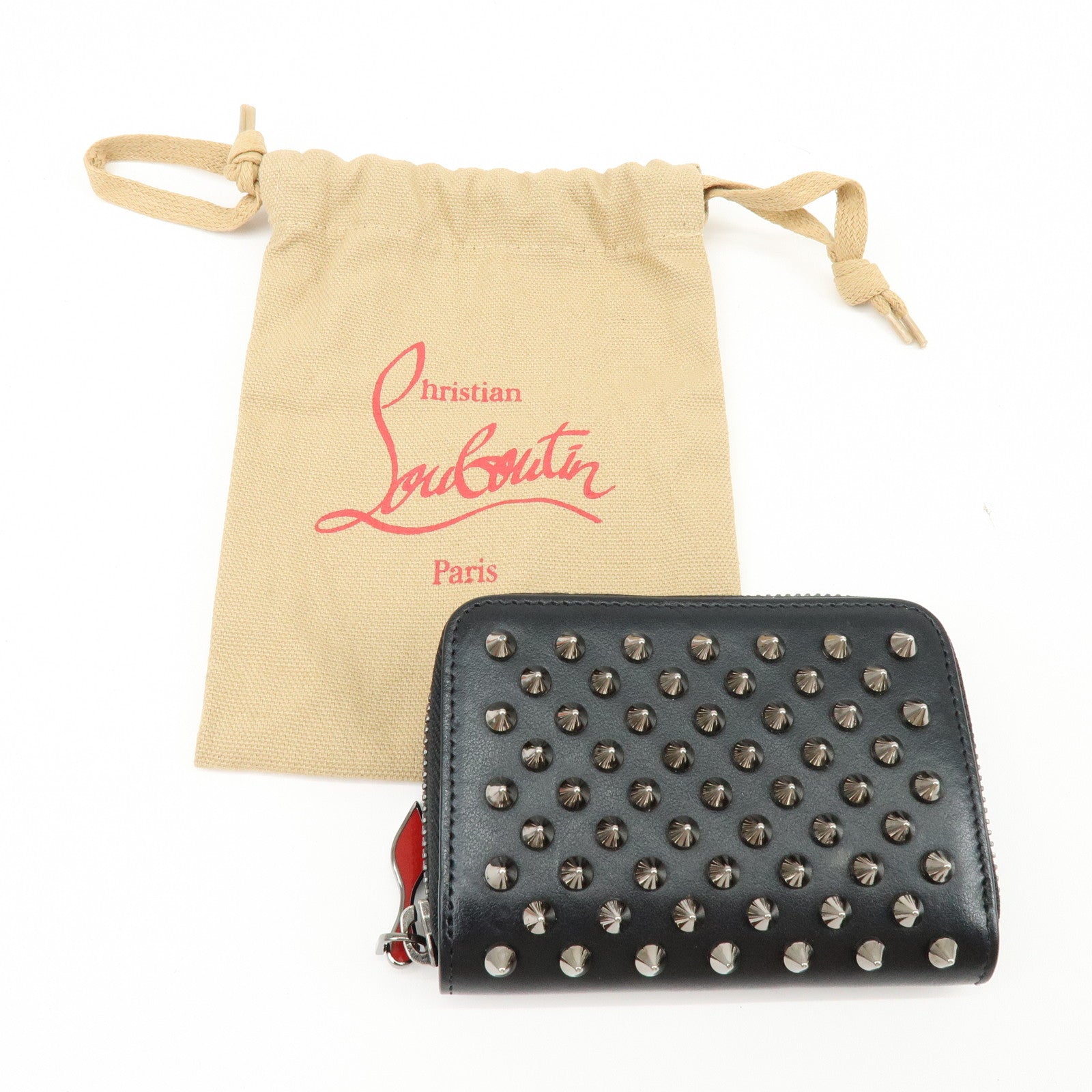 Christian Louboutin Leather Studs Compact Wallet Coin Case Black