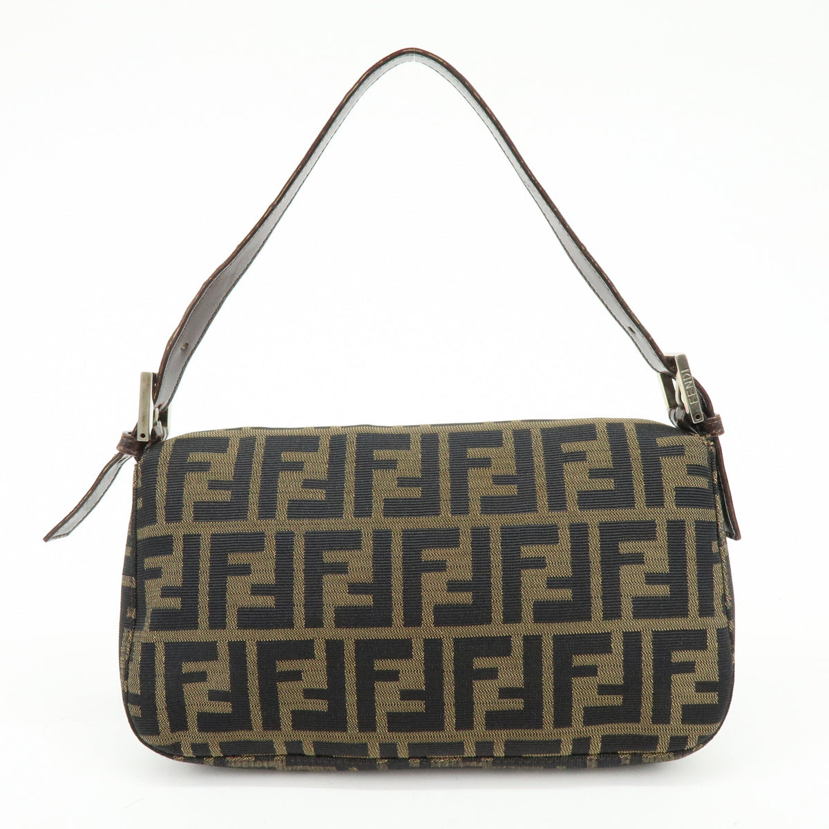 FENDI Mamma Baguette Jacquard Canvas Leather Shoulder Bag Brown 26424