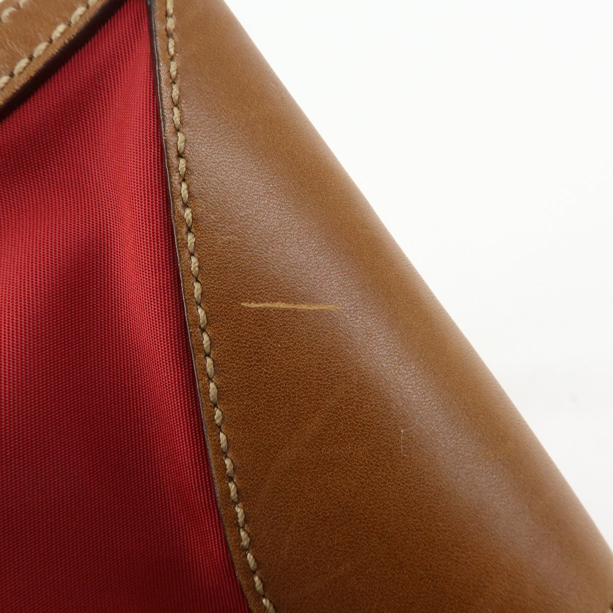 PRADA Triangle Logo Nylon Leather Shoulder Bag Red Beige Brown