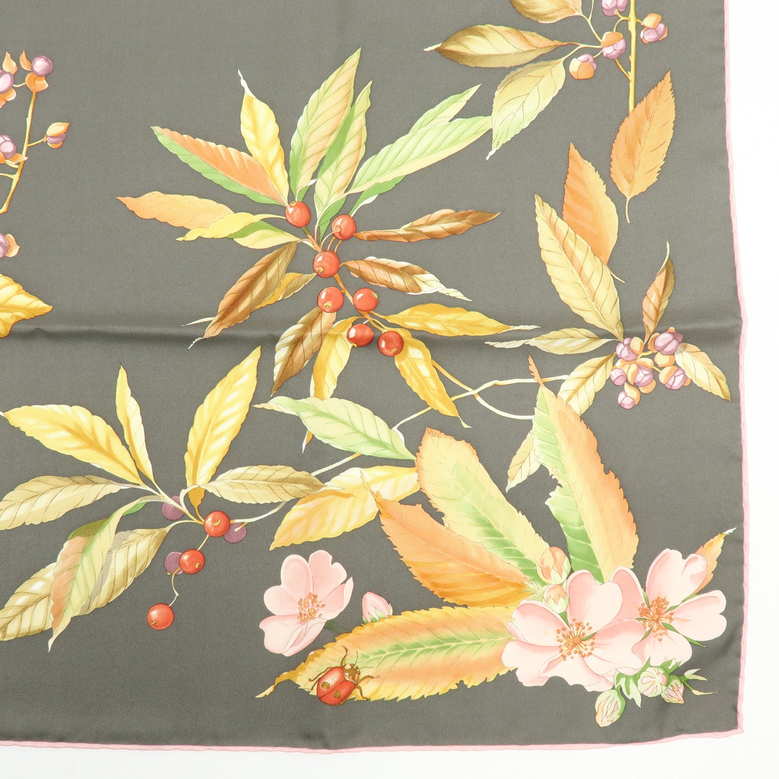 Ferragamo Silk100% Flower Print Scarf Shawl Gray Pink