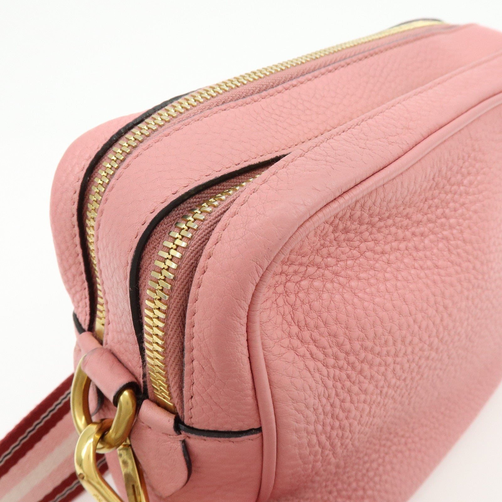 PRADA Logo Leather Shoulder Bag Crossbody Bag Camera Bag Pink
