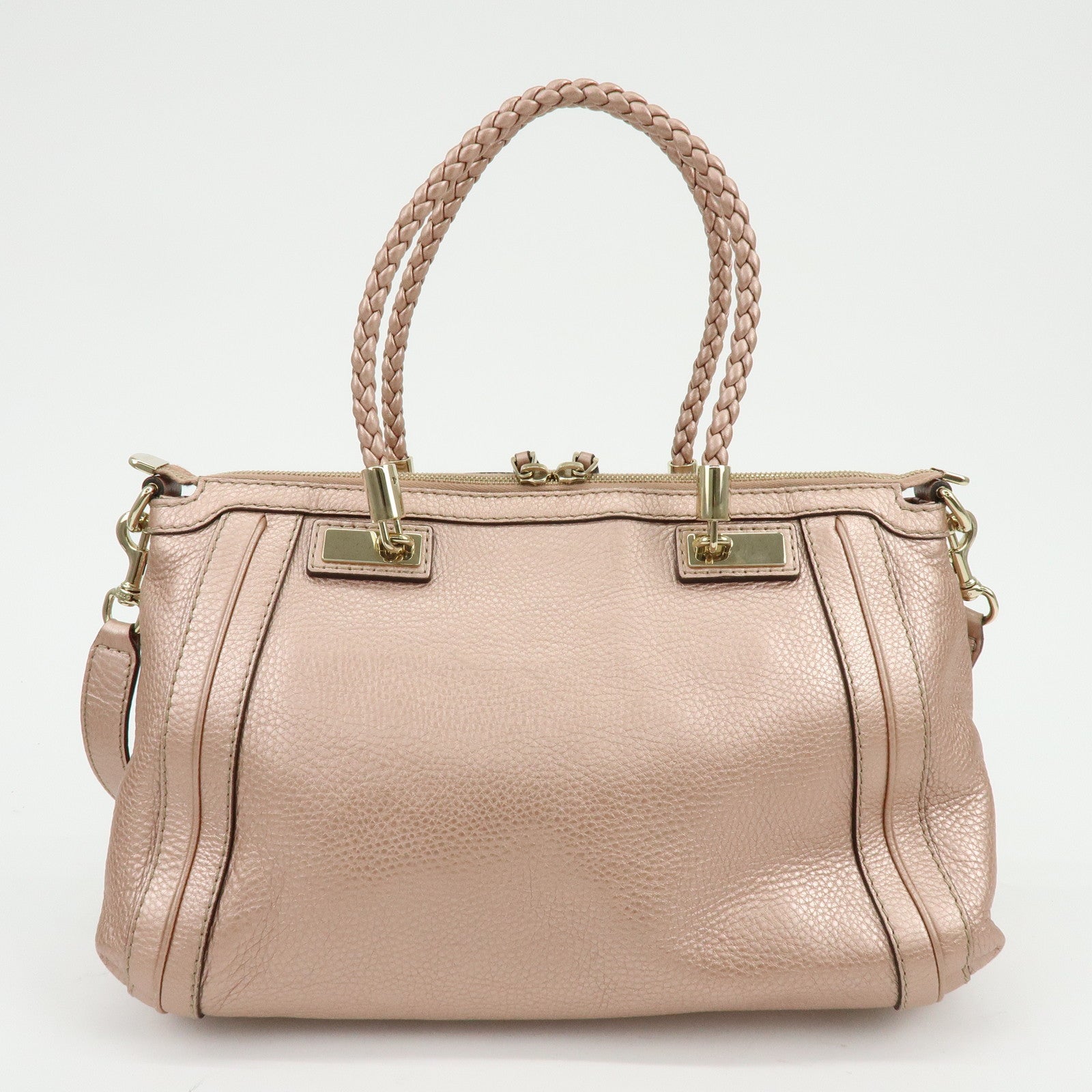 GUCCI Bamboo Interlocking G Leather 2Way Bag Hand Bag Pink 282300