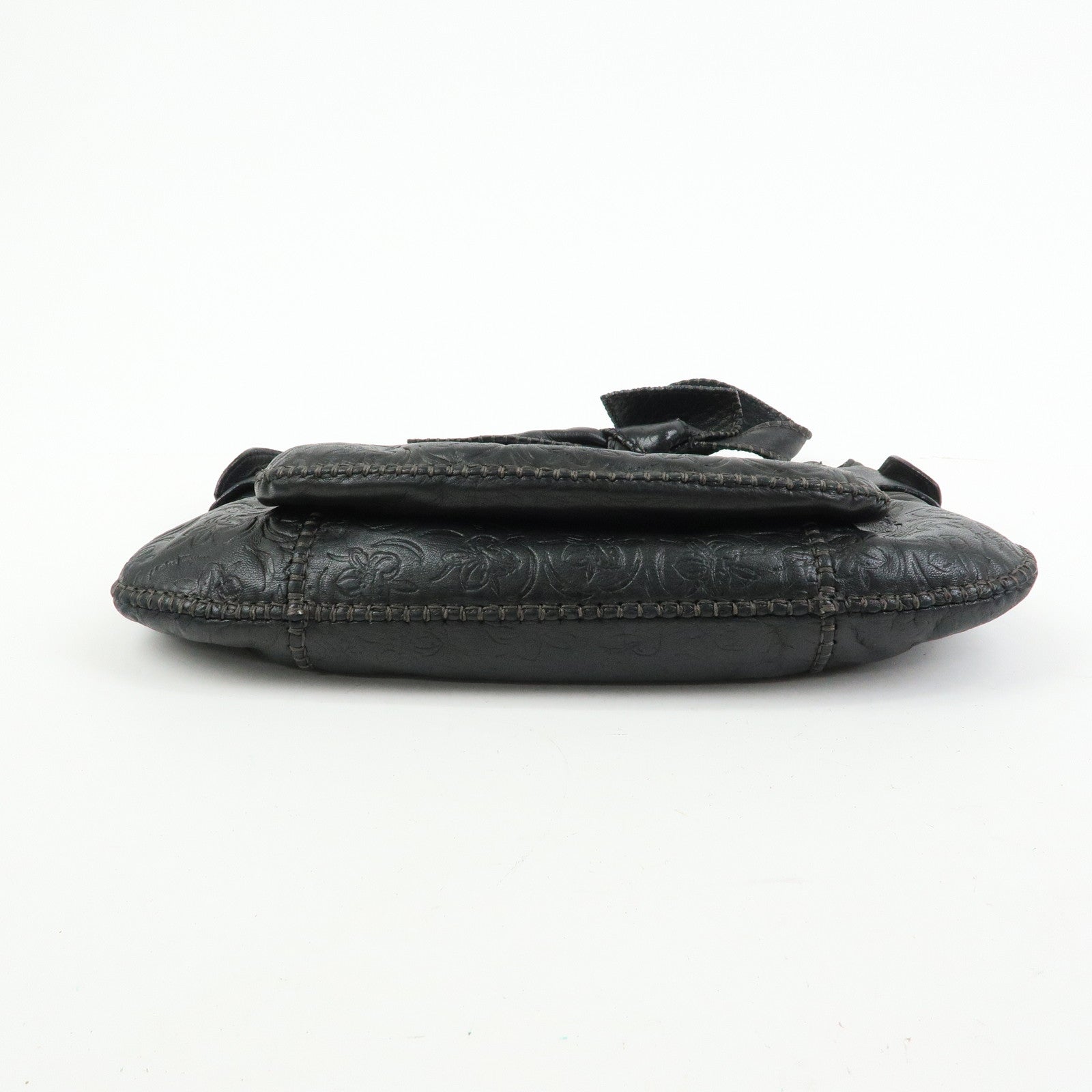 Ferragamo Gancini Embossed Flower Leather Shoulder Bag Black
