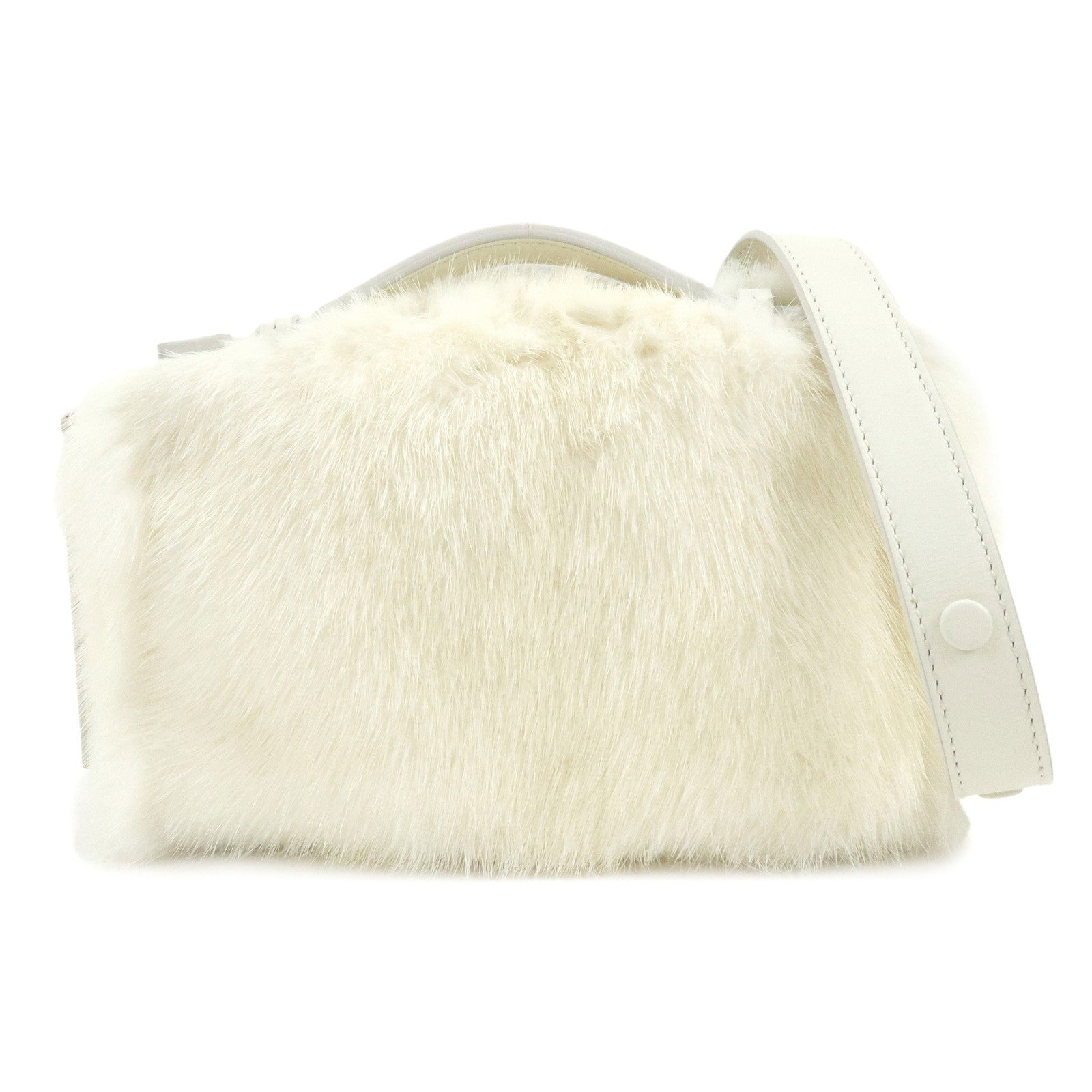 TOD'S Fur Leather 2Way Bag Hand Bag Shoulder Bag White