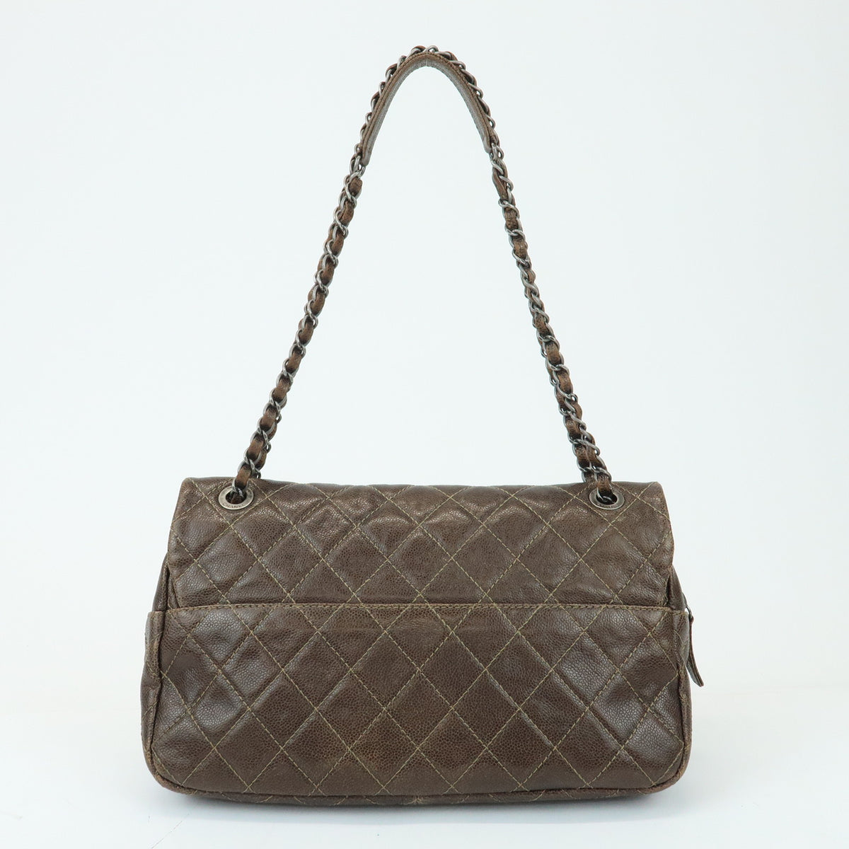 CHANEL Matelasse COCO Mark Caviarskin Chain Shoulder Bag Bronze