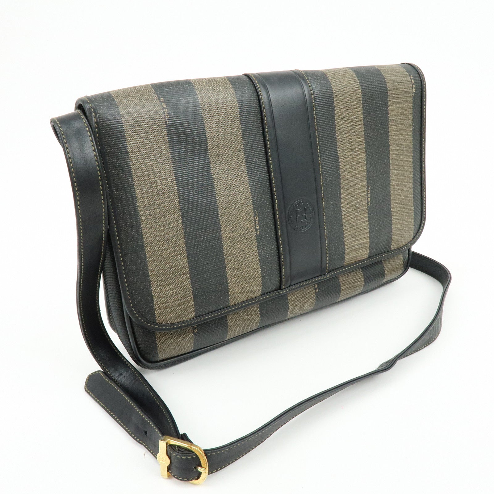FENDI Pequin PVC Leather Shoulder Bag Messanger Bag Brown 170-80028