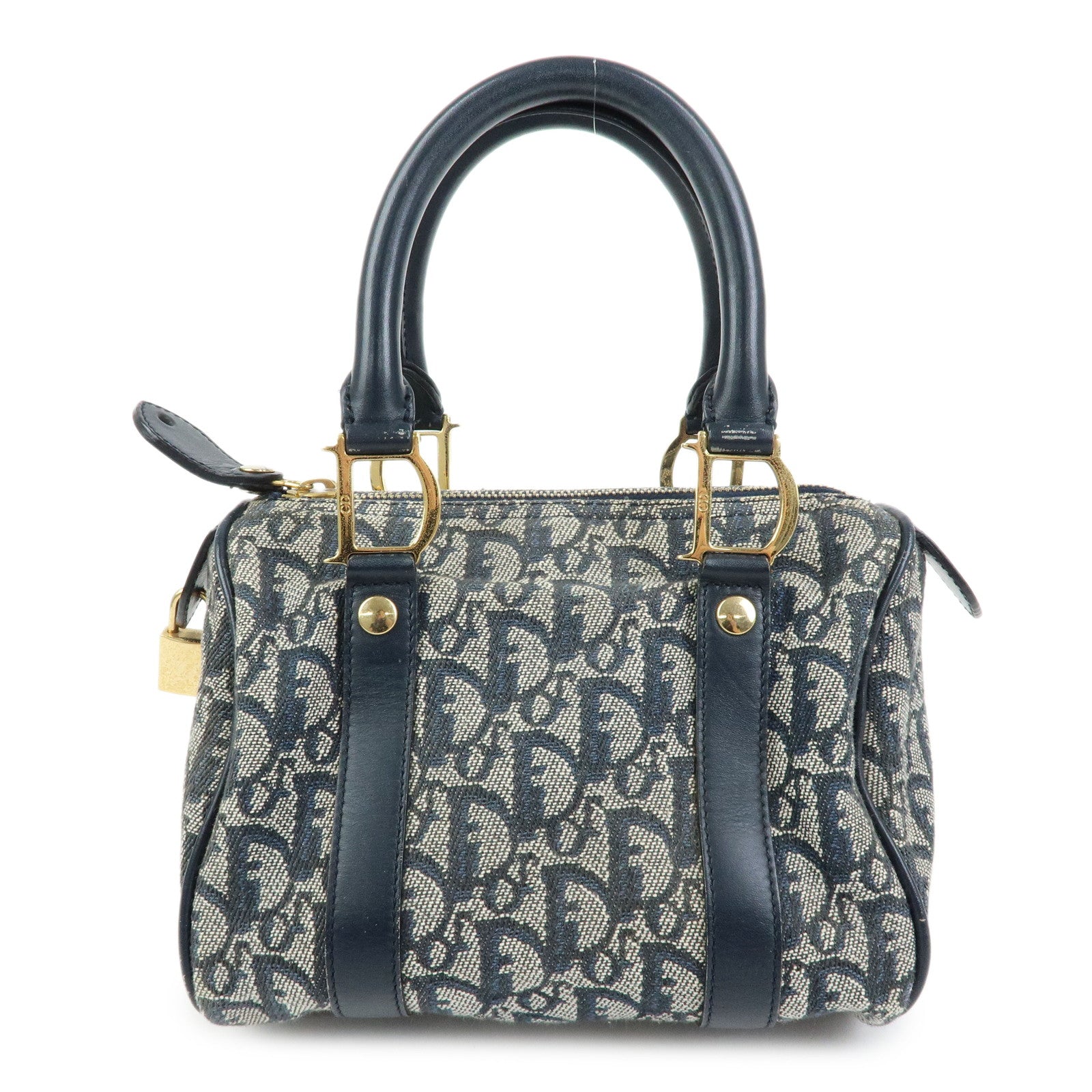 Christian Dior Trottern Jacquard Leather Mini Boston Bag Hand Bag Navy
