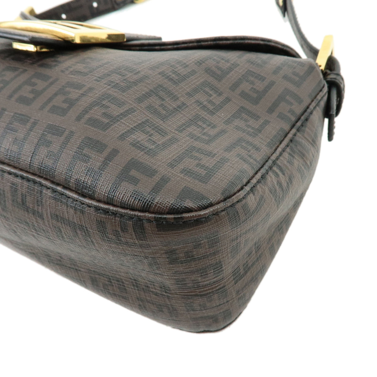 FENDI Zucchino PVC Leather Chain Shoulder Bag Hand Bag Brown 8BR003