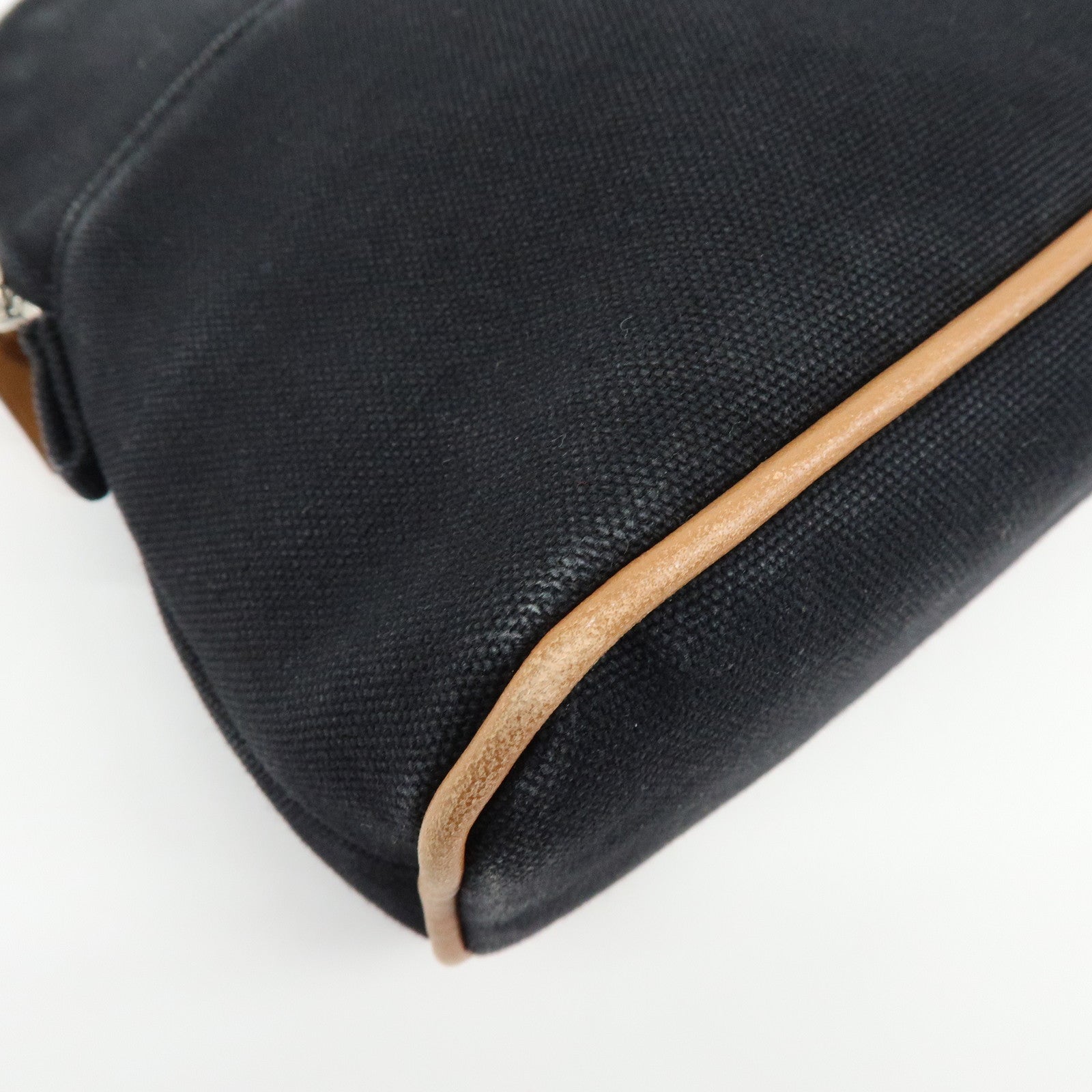 HERMES Bolide Pouch MM Cotton Leather Cosmetic Bag Black Brown