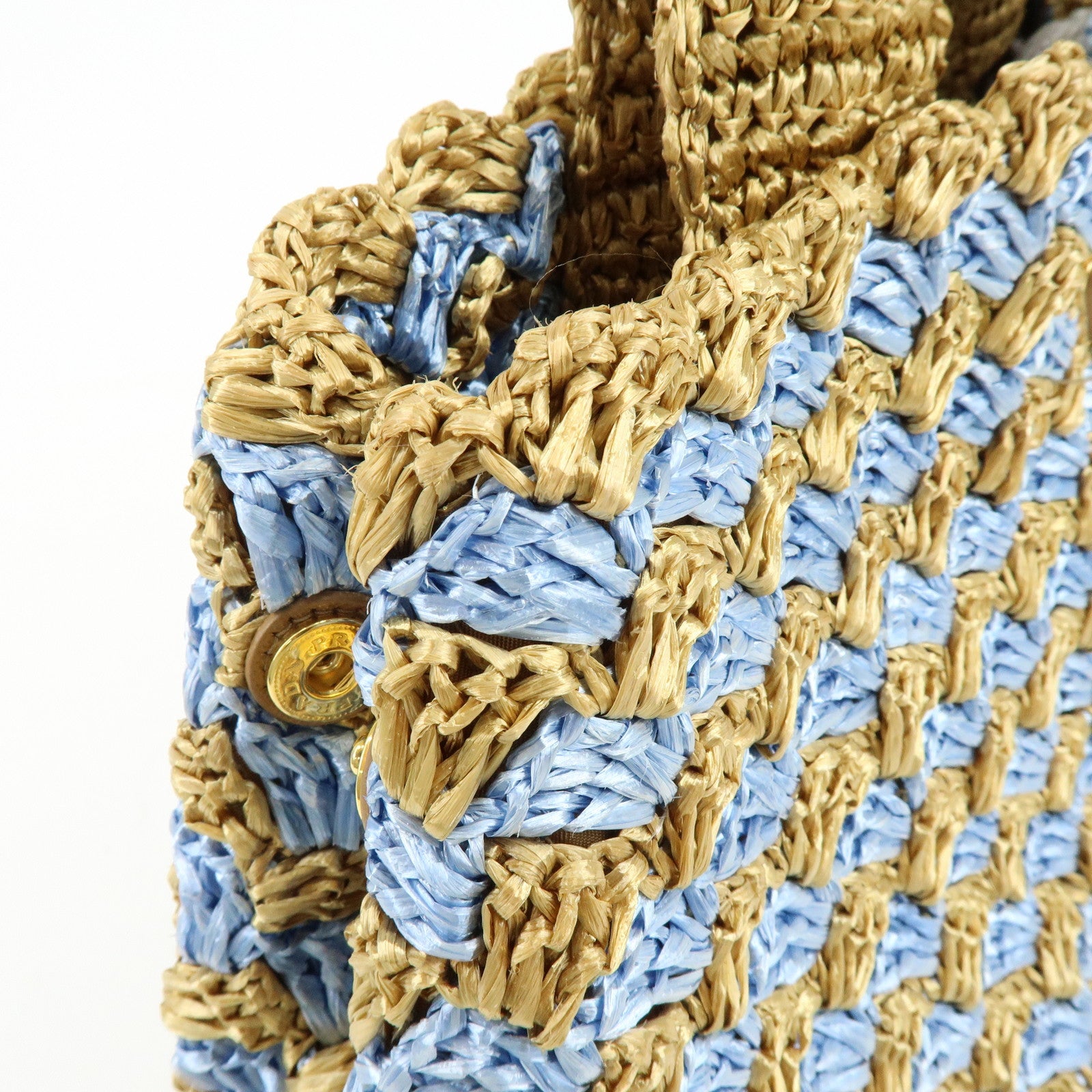 PRADA Traingle Logo Canapa Raffia Tote Bag Hand Bag Natural Blue
