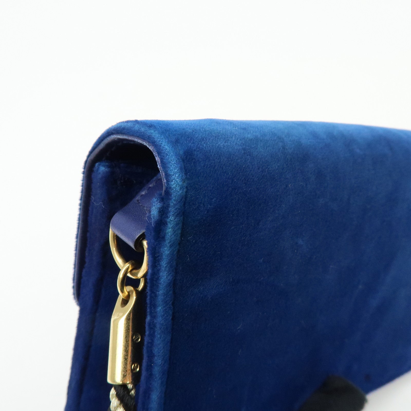 GUCCI Broadway Velvet Shoulder Bag Crossbody Bag Bijou Logo Navy 544242