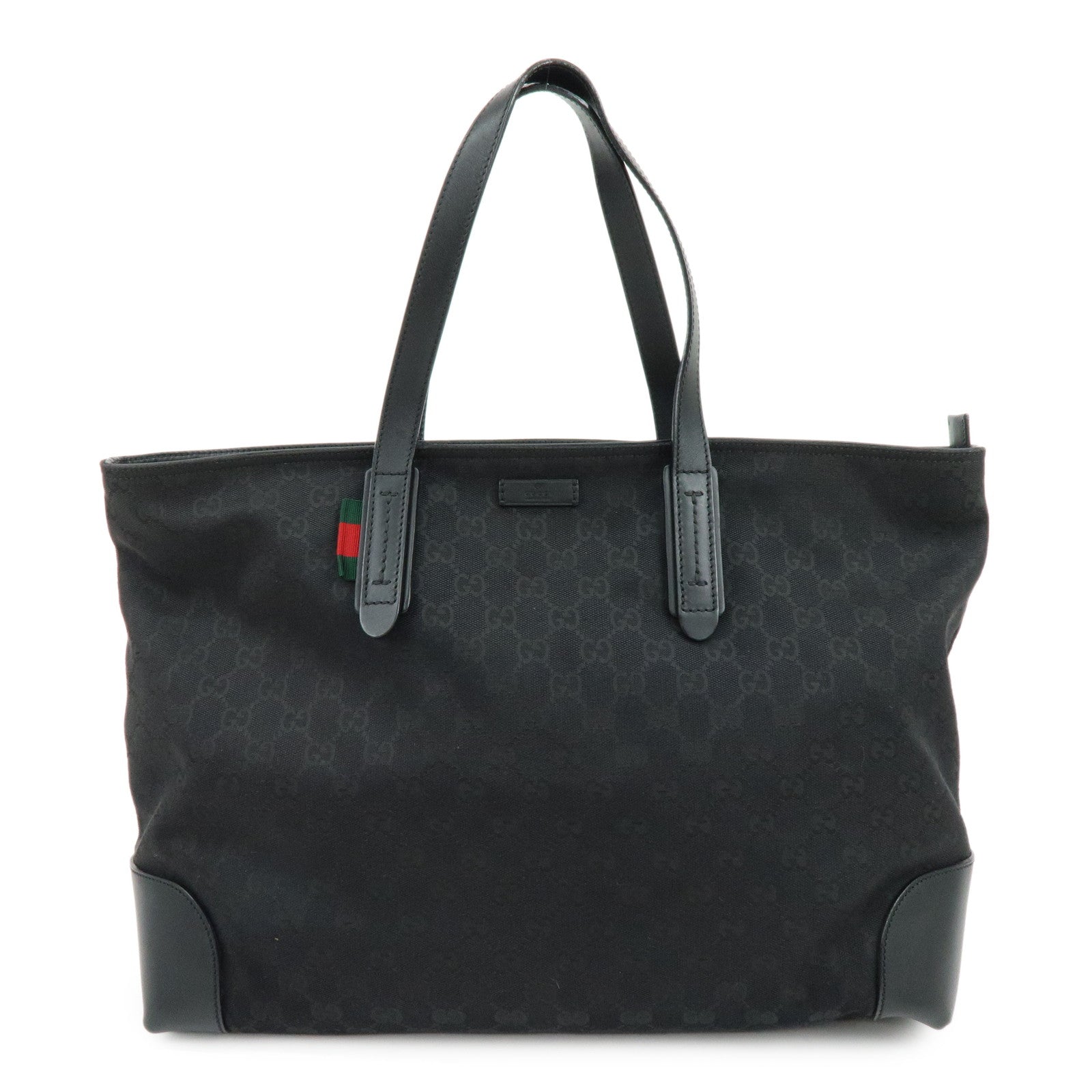 GUCCI Sherry GG Canvas Leather Tote Bag Shoulder Bag Black 308928