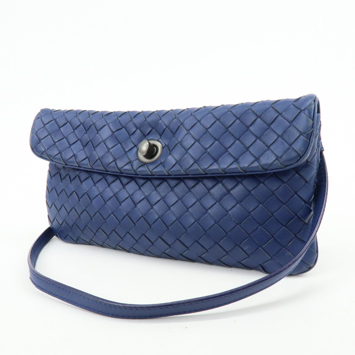 BOTTEGA VENETA Intrecciato Leather Shoulder Bag Crossbody Bag Blue