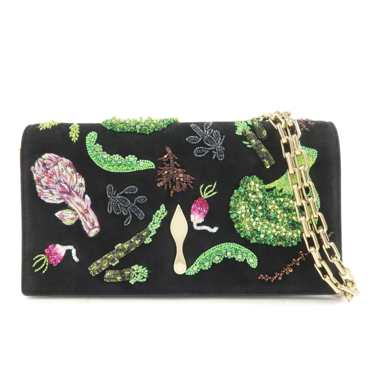 Christian Louboutin Suede Bettina Chain Shoulder Bag Black Green Purple