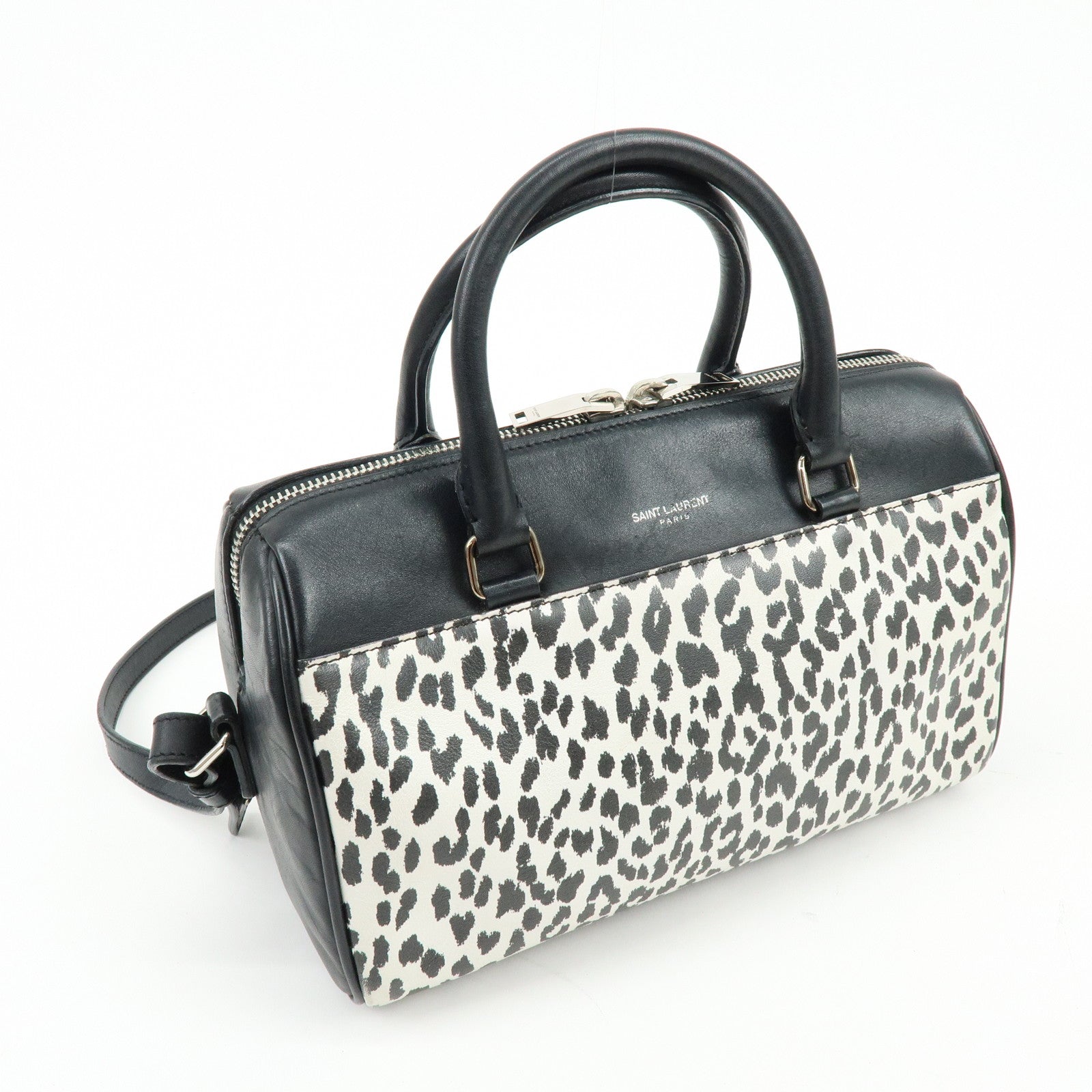 SAINT LAURENT PARIS Baby Duffle Leather 2Way Bag Leopard Black 330958