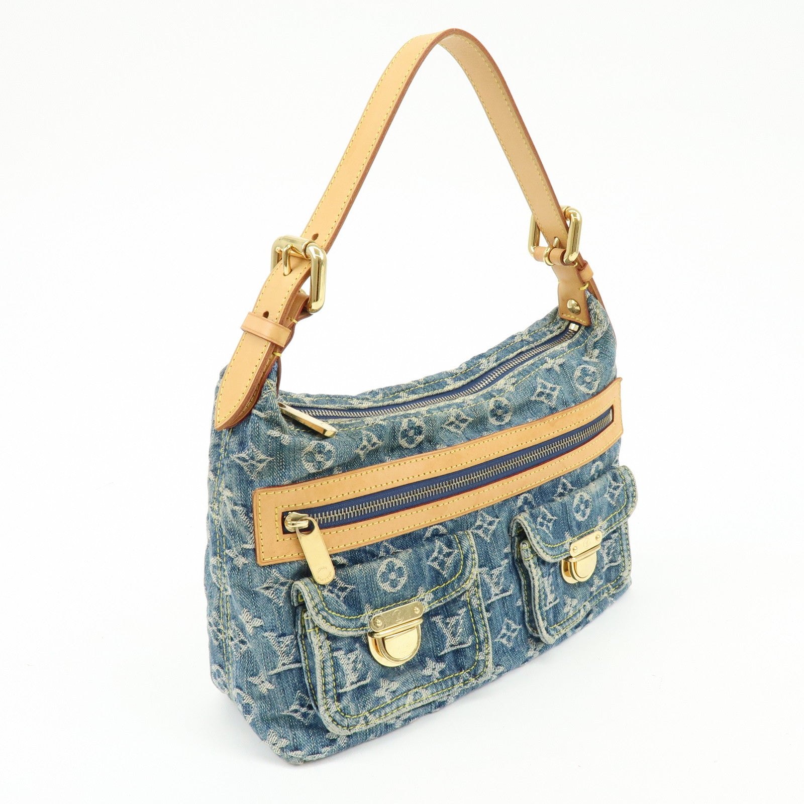 Louis Vuitton Monogram Denim Baggy PM 2Way Bag Shoulder Bag Blue M95049