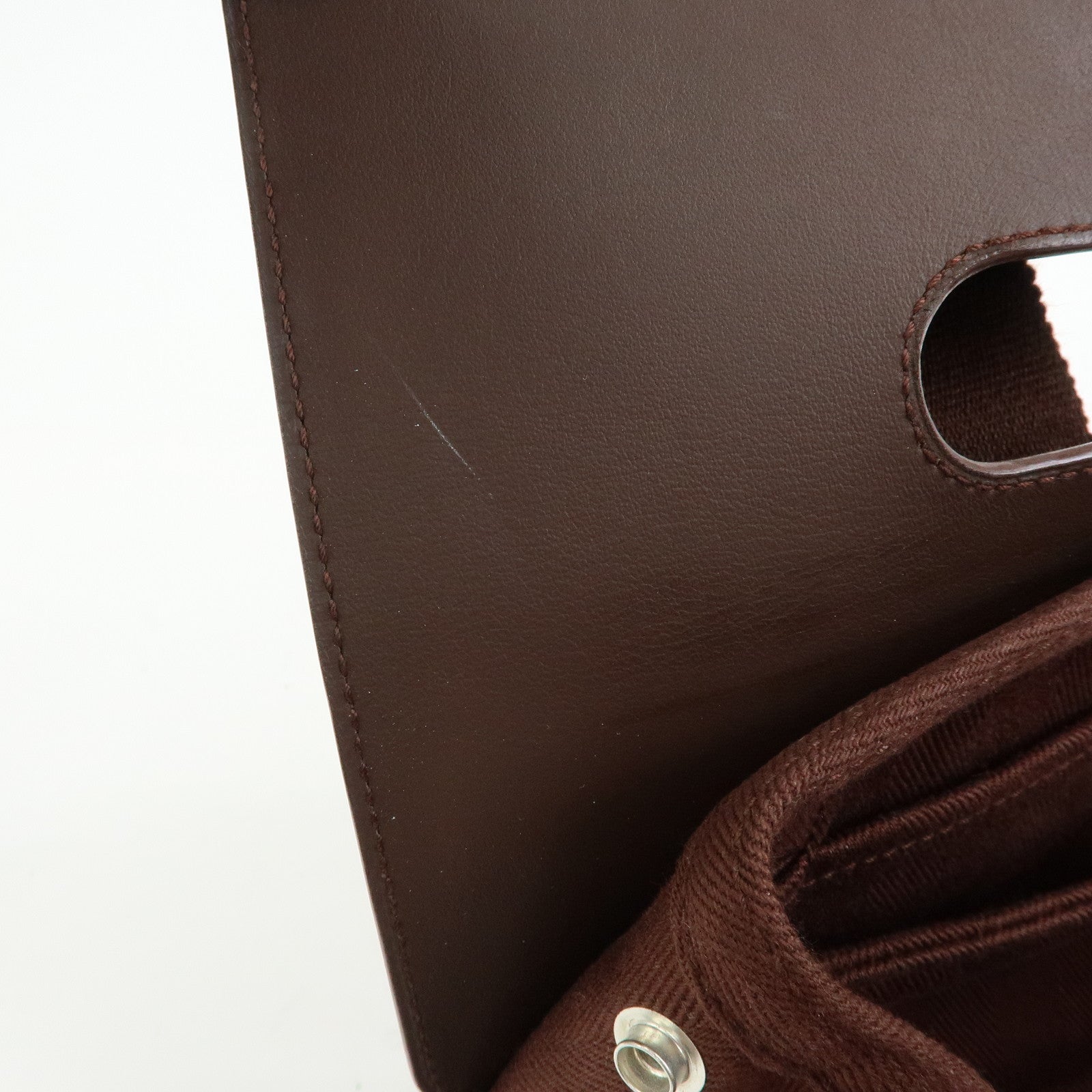 HERMES Toile Chevron Valparaiso Long PM Hand Bag Brown